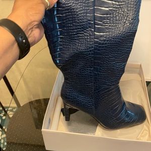 Crocodile embossed vegan leather wide calf boots